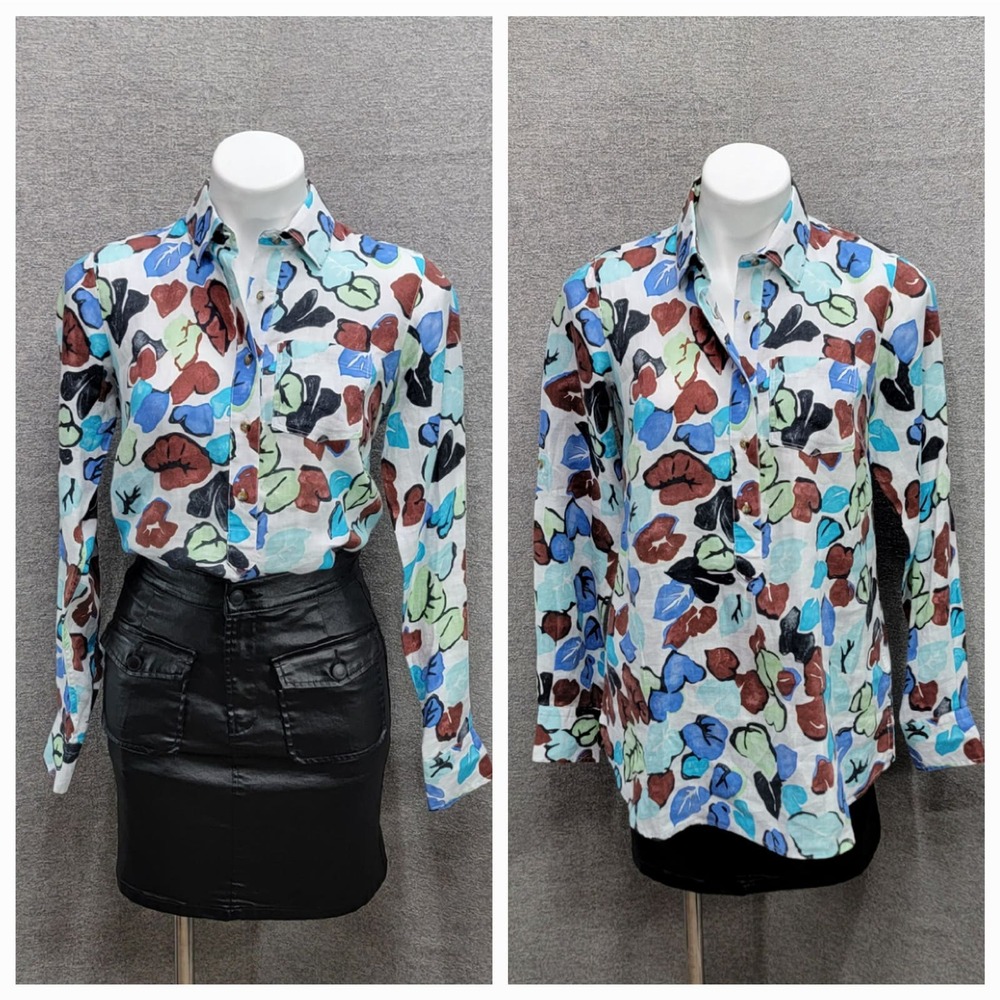 STENSTROMS WOMEN FLORAL LINEN BUTTON SHIRT, SIZE 34